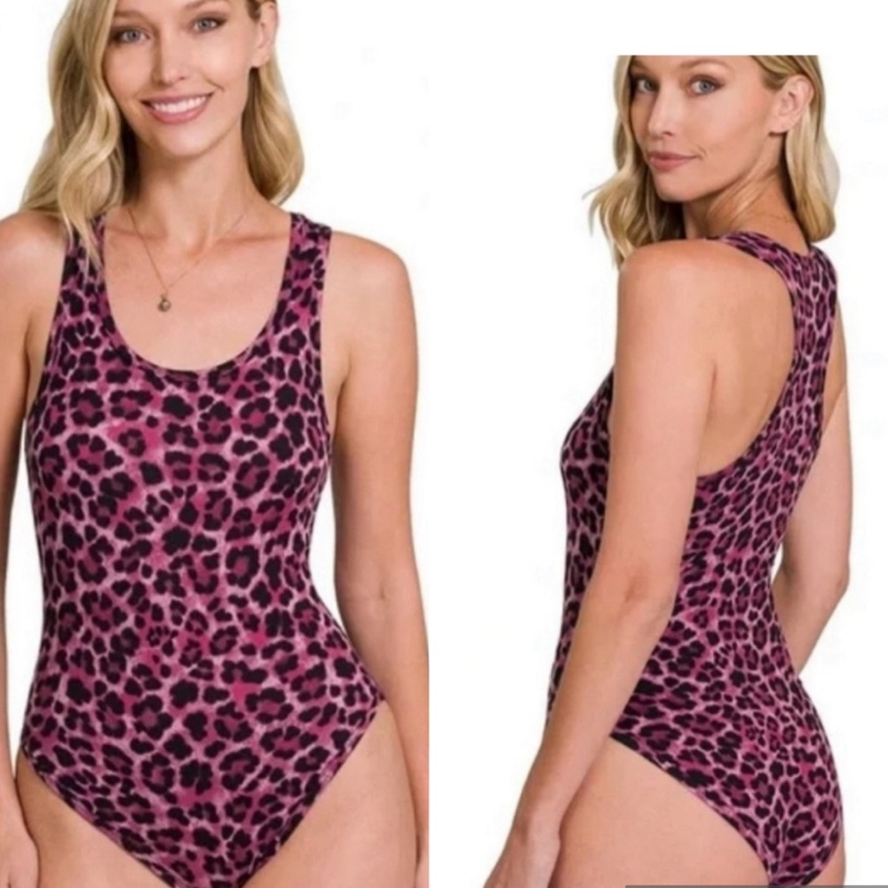 New in a Package ZENANA Brushed Leopard Racerback Tank Bodysuit